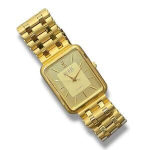 Vintage Bill Blass Rectangular Gold-Tone Quartz Bracelet Watch